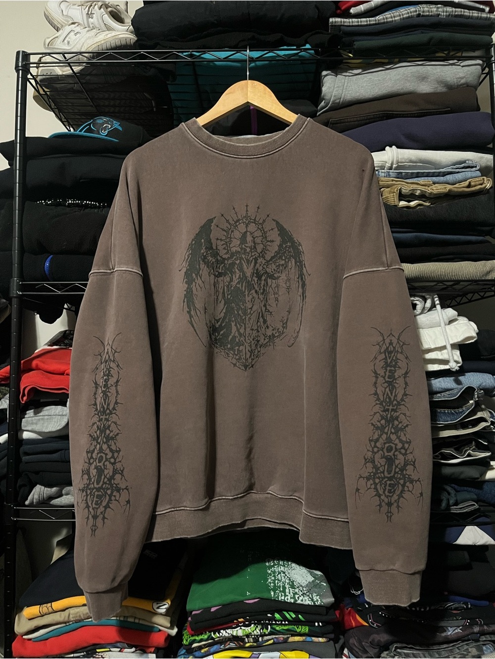 Men's Washed Brown Graphic Crewneck Sweatshirt